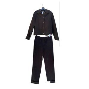 Chanel Identification 00T Black Cotton 2-Piece Suit Blazer & Pants FR 40 US 10